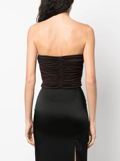 Saint Laurent ruched strapless top - Brown