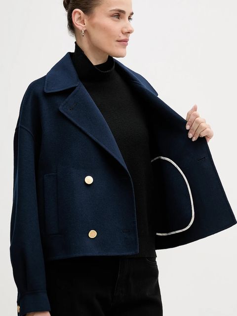 Tommy Hilfiger płaszcz z dodatkiem wełny kolor granatowy WW0WW47759