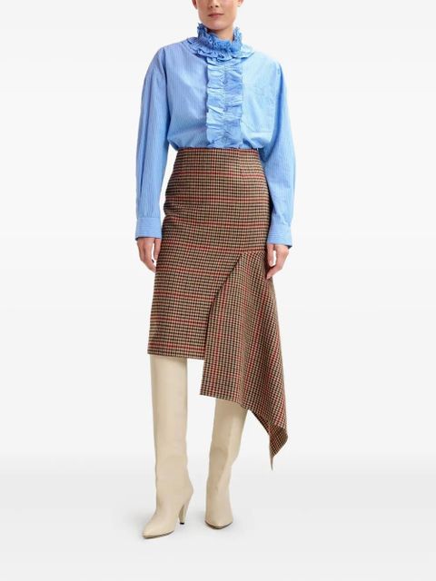 Essentiel Antwerp checked-pattern asymmetric-hem midi skirt - Brown