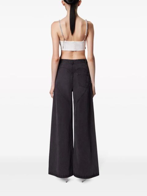 AREA crystal-embellished high-rise wide-leg jeans - Black