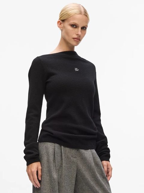 Karl Lagerfeld sweter kaszmirowy damskie kolor czarny lekki A4W18042 - zdjęcie produktu nr 1