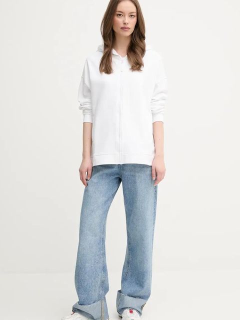 United Colors of Benetton bluza bawełniana damska kolor biały z kapturem gładka 3UNID500R - zdjęcie produktu nr 2