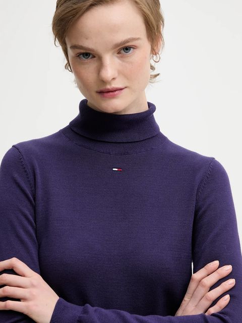 Tommy Jeans sweter bawełniany damski kolor fioletowy lekki z golfem DW0DW21672