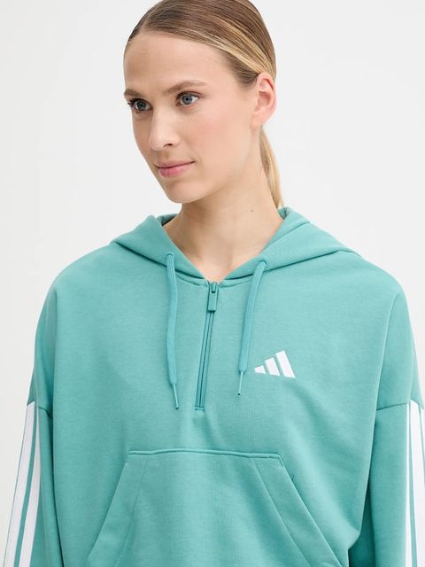adidas bluza 3-Stripes damska kolor zielony z kapturem wzorzysta JX7677