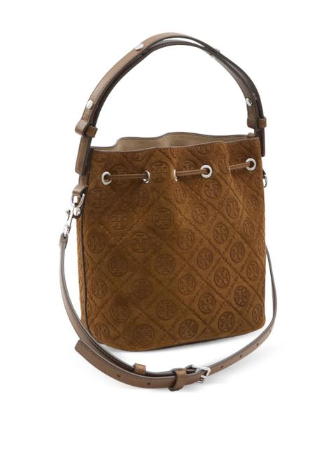 Tory Burch T Monogram suede bucket bag - Brown