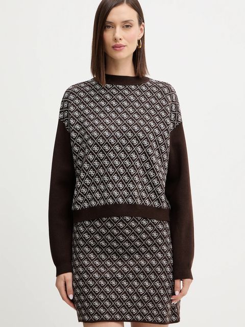 Guess sweter z domieszką wełny AUBREY damski kolor brązowy z półgolfem W5BR23 Z3JD2