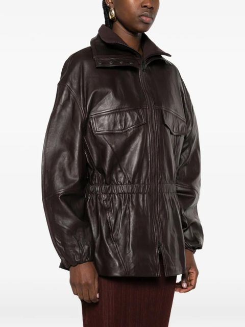The Frankie Shop Carnaby Funnel neck leather jacket - Brown