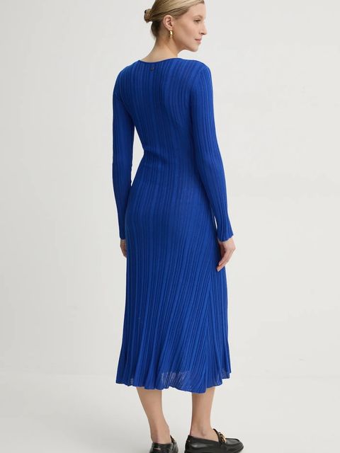 Pepe Jeans sukienka z domieszką jedwabiu NATASHA kolor niebieski midi rozkloszowana PL953642