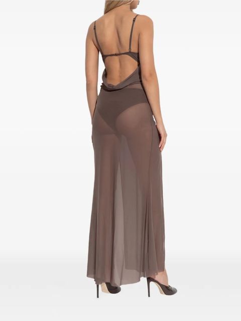 Bond-eye mesh slit maxi dress - Brown