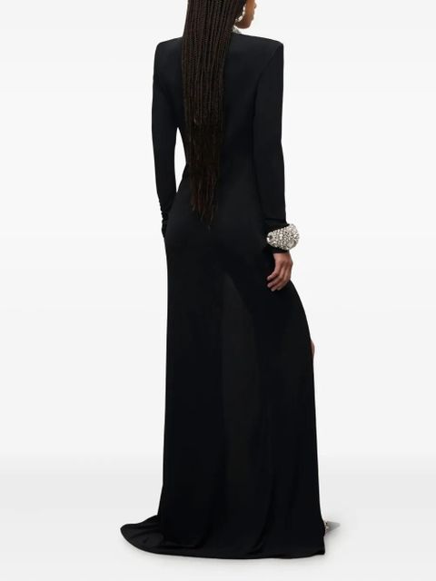 AREA crystal draped long-sleeve gown - Black