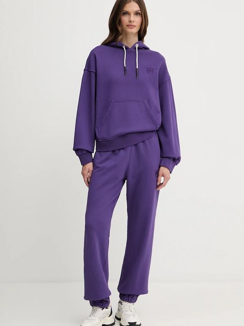 Pinko bluza bawełniana damska kolor fioletowy z kapturem gładka 105507 A2RB - zdjęcie produktu nr 2