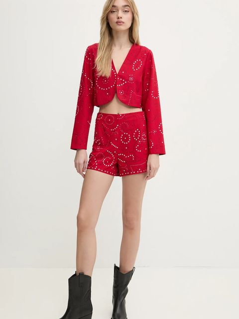 Never Fully Dressed szorty Gem damskie kolor czerwony z aplikacją high waist NFDTR423 - zdjęcie produktu nr 2