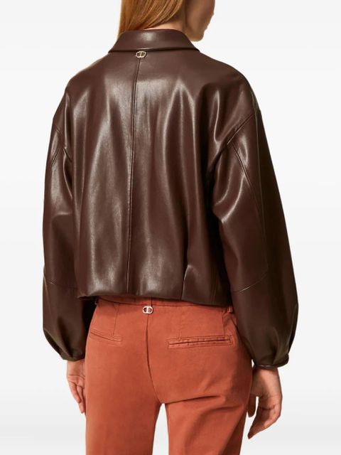 TWINSET shirt-collar faux-leather bomber jacket - Brown