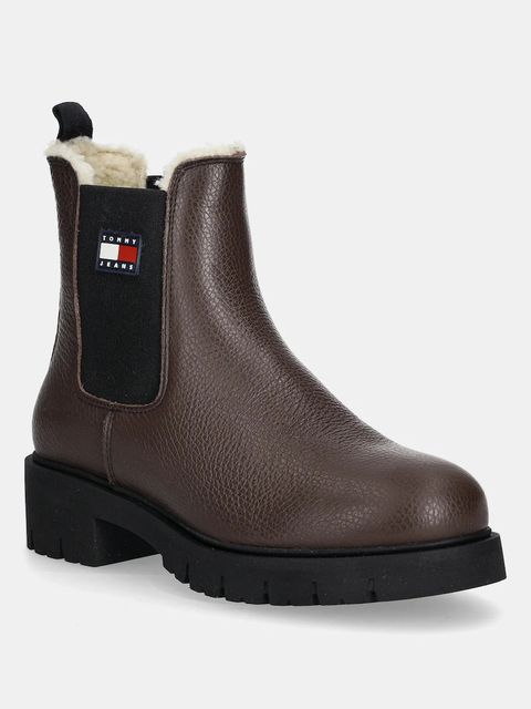 Tommy Jeans sztyblety skórzane TJW CHELSEA BOOT WL damskie kolor brązowy na platformie ocieplone EN0EN02826 - zdjęcie produktu nr 1