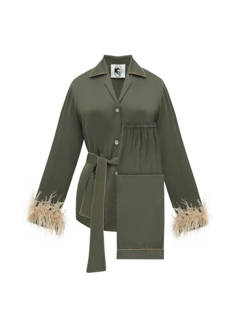 Sleeper Miss Cat belted feather-trim pajama set - Green - zdjęcie produktu nr 1