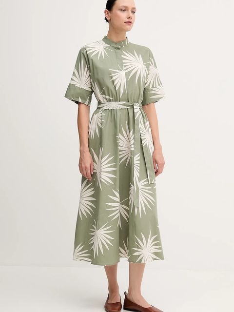 OUI sukienka bawełniana kolor zielony midi rozkloszowana 92864 - zdjęcie produktu nr 1