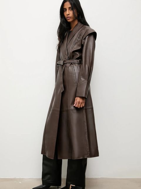 Answear.LAB płaszcz skórzany kolor brązowy