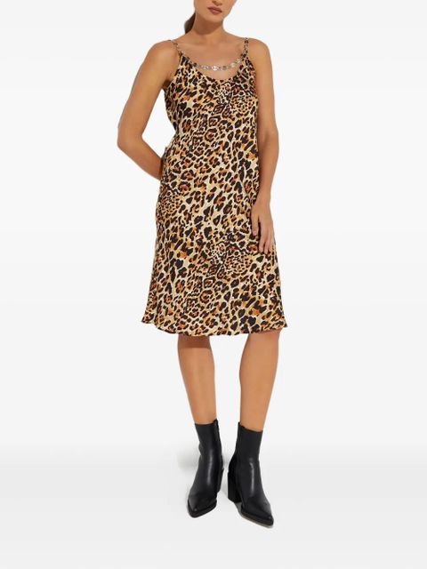 Rabanne chain-detail leopard-print midi dress - Brown - zdjęcie produktu nr 2