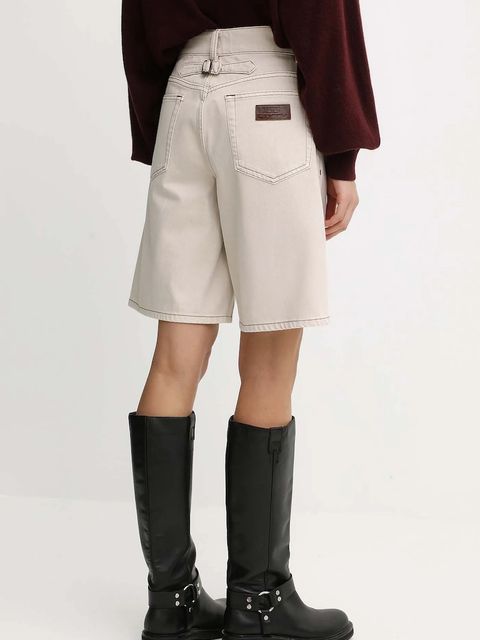 Miss Sixty szorty jeansowe damskie kolor beżowy gładkie high waist 6S3JJ47100