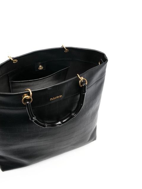 Jil Sander bamboo-handle embossed tote bag - Black