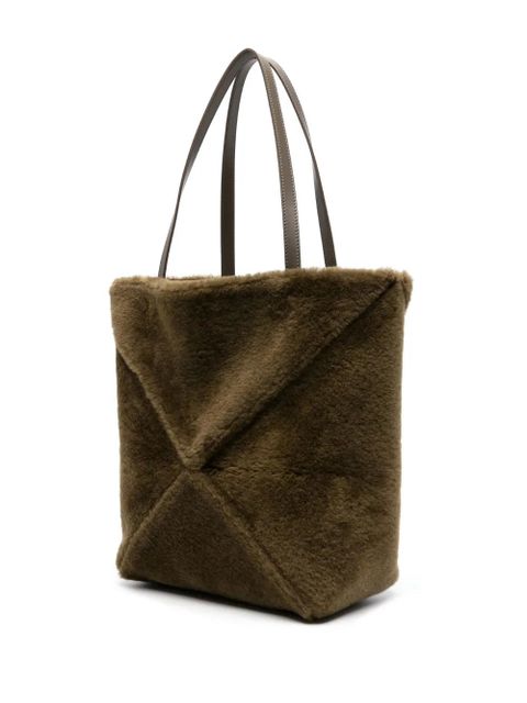 LOEWE medium Puzzle Fold shearling tote bag - Green