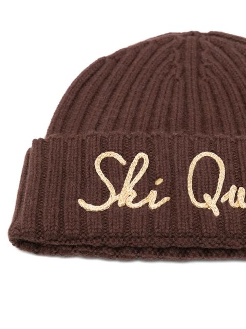MC2 Saint Barth embroidered-lettering ribbed beanie hat - Brown