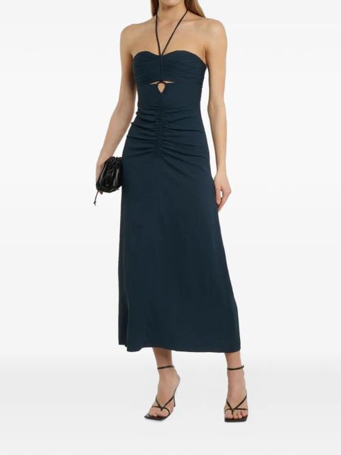 Self-Portrait halterneck ruched-detail maxi dress - Blue - zdjęcie produktu nr 2