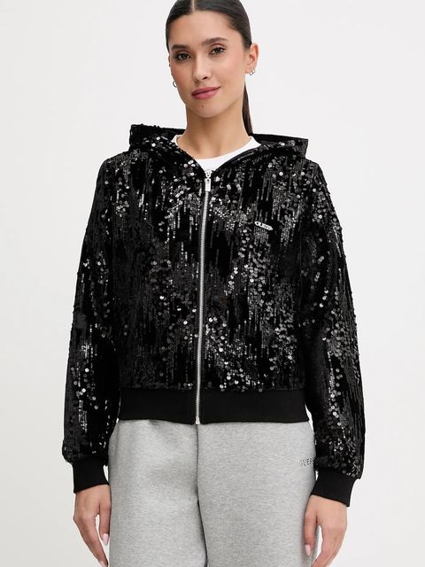 Guess bluza damska kolor czarny z kapturem z aplikacją V5BQ02 K1922 - zdjęcie produktu nr 1