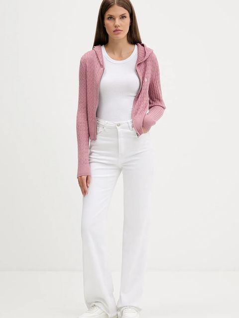 Guess Jeans kardigan z domieszką jedwabiu damska kolor różowy lekki W5BR04 Z3HO2 - zdjęcie produktu nr 2