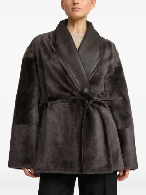 Yves Salomon leather-trimmed shearling jacket - Grey