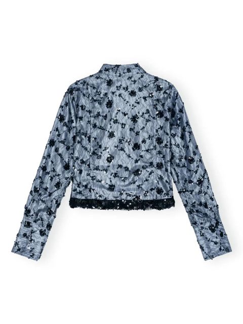 GANNI sequin-embellished cropped shirt - Blue