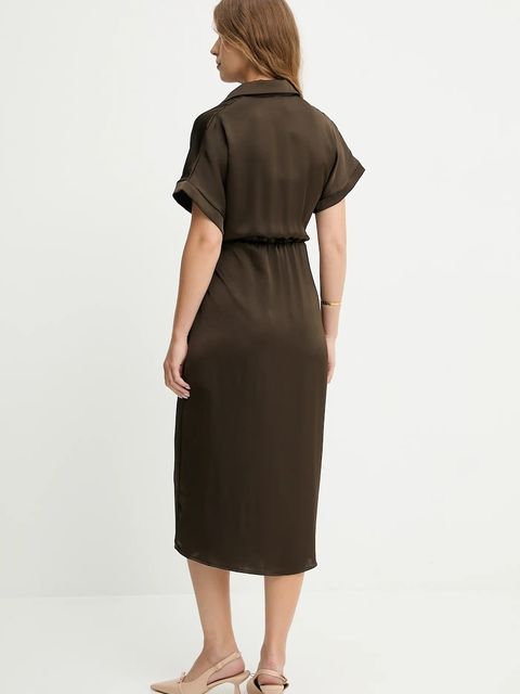 Answear.LAB sukienka kolor brązowy midi prosta