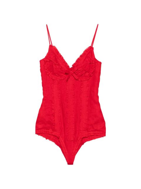 SHUSHU/TONG ruffled bow-detail bodysuit - Red - zdjęcie produktu nr 1