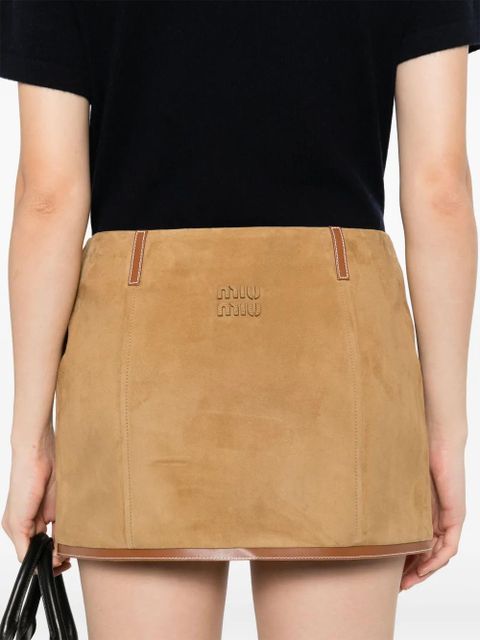 Miu Miu logo-patch mini skirt - Brown