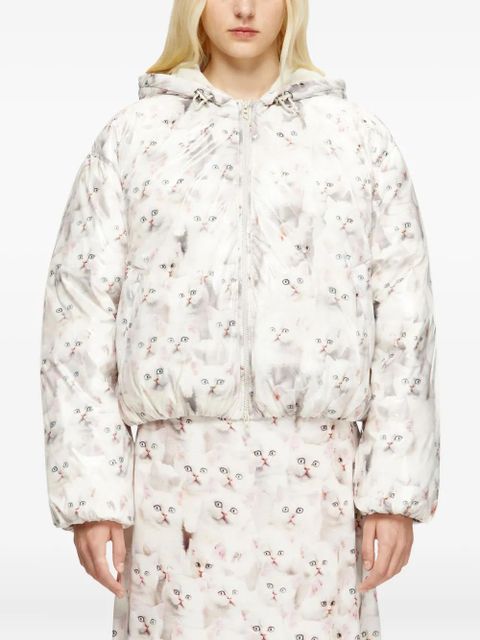 Diesel kitten-print hooded puffer jacket - White