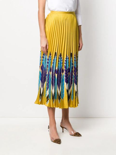 Valentino Garavani feather print pleated midi skirt - Yellow