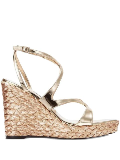 Jimmy Choo 85mm Ayla metallic cross-strap wedge sandals - Gold - zdjęcie produktu nr 1