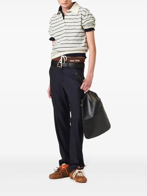 Miu Miu logo-print striped polo top - Neutrals