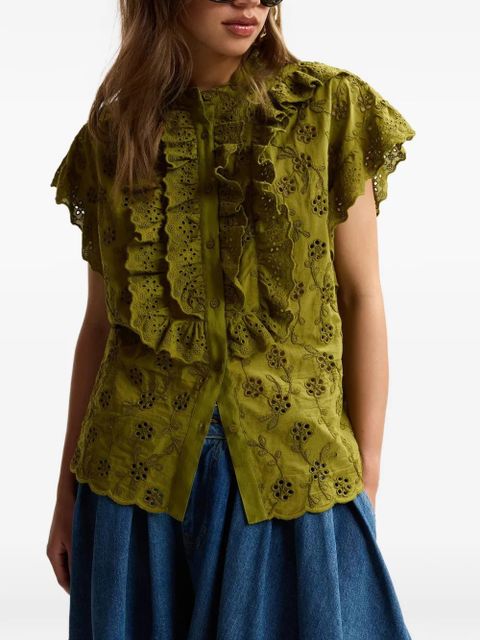 Essentiel Antwerp broderie-anglaise ruffled-detail shirt - Green