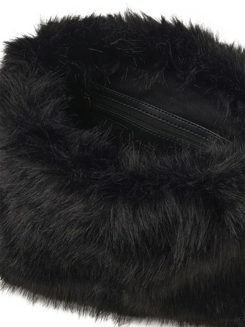 PINKO faux-fur logo-plaque clutch bag - Black