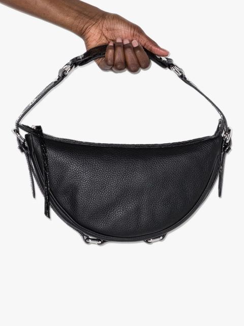 BY FAR grained-leather curved shoulder bag - Black