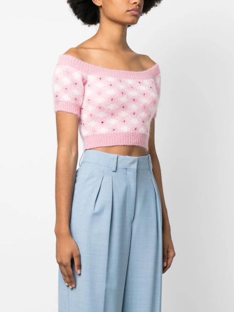 Alessandra Rich vichy-print knitted top - Pink