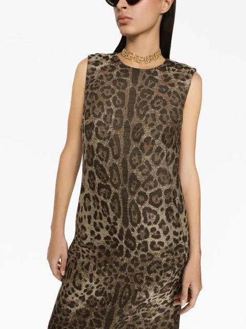 Dolce & Gabbana leopard-jacquard mid-length dress - Brown