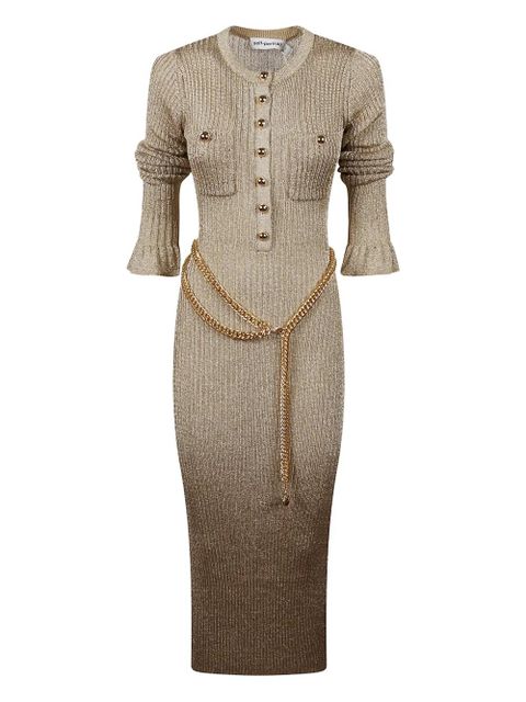 Self-Portrait ribbed-knit midi dress - Gold - zdjęcie produktu nr 1