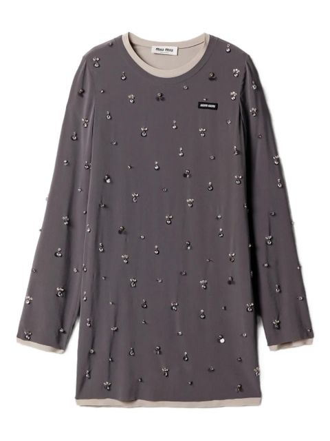 Miu Miu embroidered long-sleeve mini dress - Grey - zdjęcie produktu nr 1