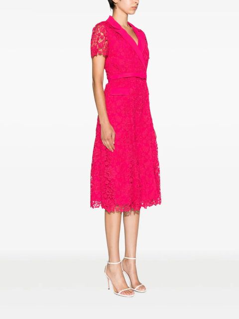 Self-Portrait belted lace midi dress - Pink