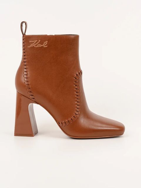 Karl Lagerfeld botki skórzane ASTRA NOVA damskie kolor brązowy na słupku KL33142 - zdjęcie produktu nr 1