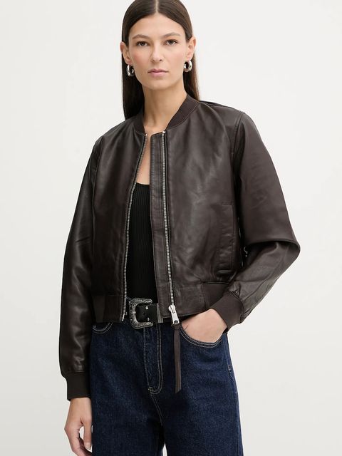 AllSaints kurtka skórzana ORTEN BOMBER JACKET damska kolor bordowy W072LB