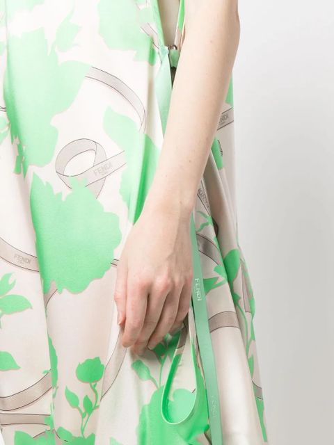 FENDI floral-motif draped silk dress - Neutrals