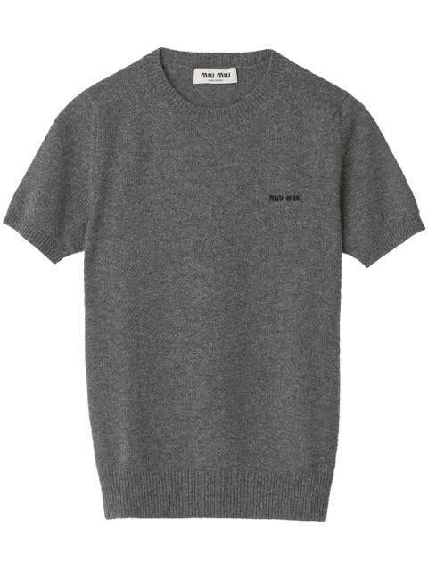 Miu Miu logo-intarsia cashmere top - Grey - zdjęcie produktu nr 1
